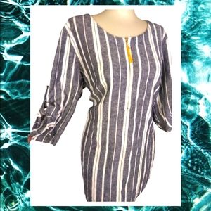 🌺{EllenTracy} Blue & white striped tunic top